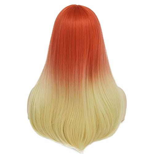 Tseses Orange ombre loira linear perucas longas para mulheres com franja plana resistente ao calor