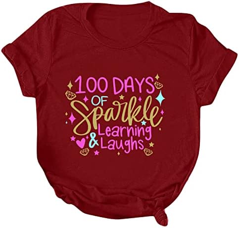 100 dias de Sparkle Learning risos mulheres camisetas de manga curta de verão Feliz 100º dia de camisetas escolares para meninas