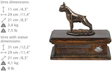 Boxer Cropped 2, Urn for Dog Ashes Memorial com estátua, nome e citação de animais de estimação - Artdog personalizado
