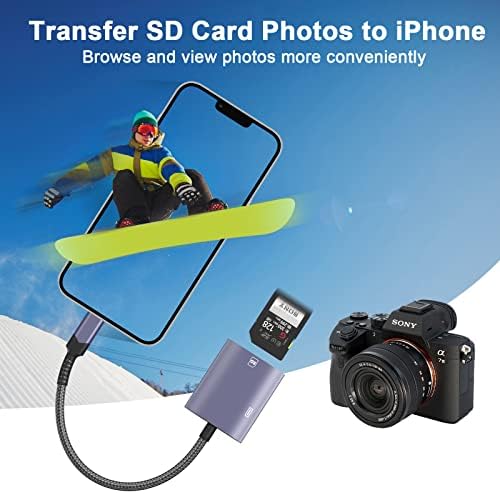 SD Card Reader for iPhone, [Apple MFI certificado] Com o adaptador de cartões de alta velocidade do Apple MFI Adaptador de alta