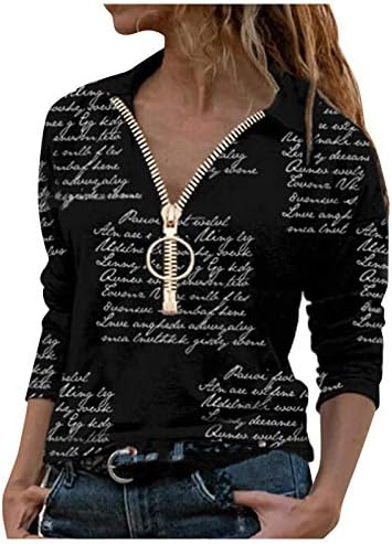 Blusa NYYBW Lady Long Zipper V Tunics Tunics Sleeve Top camisetas