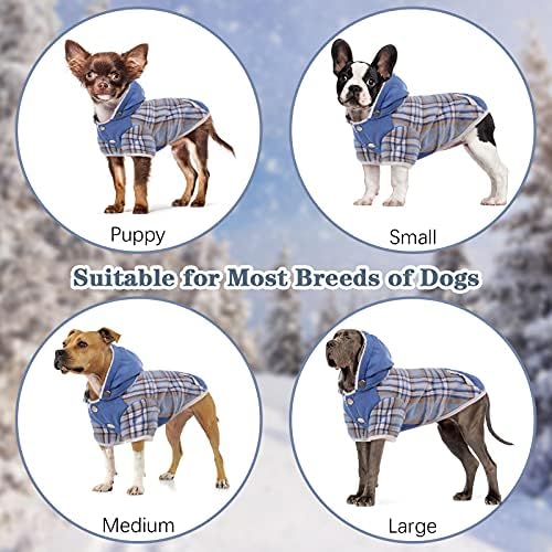 Casaco de cachorro casaco xadrez de clima frio com capuz, lã de lã de lã mais quente, capuz de cachorro, roupas de suéter para