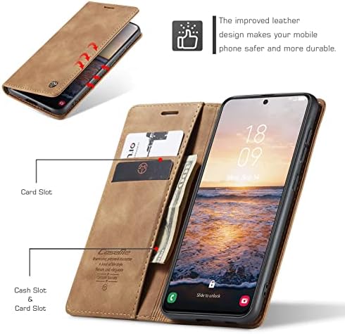 Fcozcklom compatível com a caixa da carteira Samsung Galaxy S23 com suporte de cartão, Caixa de couro Magnetic Protective Magnetic