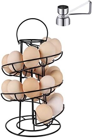 Skelter de ovo em espiral moderno, rack de dispensador de ovo de base dupla estável, suporte para armazenamento de ovos para ovo cozido cru/macio, preto