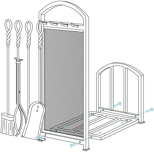Tela da lareira de Amagabeli com pacote de portas 30,7in altas para lenha com 4 ferramentas de lareira