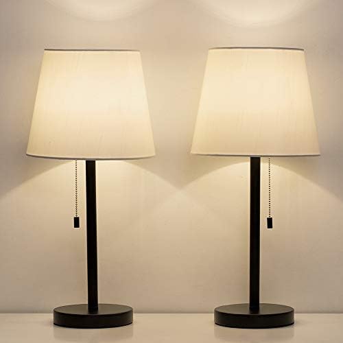 Lâmpadas de mesa de cabeceira de cabeceira haitral Conjunto de 2 - lâmpadas de mesa modernas em preto e branco para quarto, dormitório, sala, escritório de 20 polegadas h