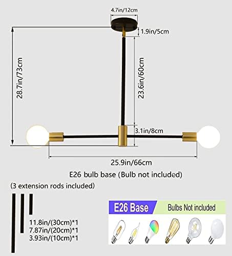 Rhfugboj meados do século moderno luminárias de descarga, lustres e26 sputnik lustres preto e dourado 2 luzes de