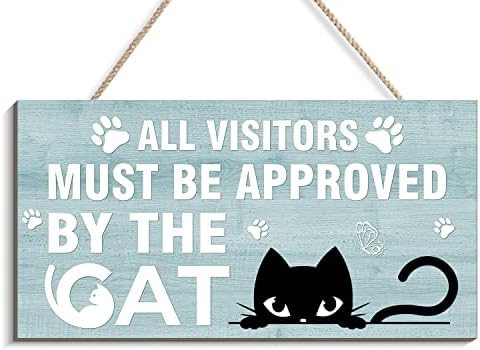 Creoate Funny Cat Sign, fofo gato de parede de gato gato de madeira sinalização de placa pendurada para decoração em casa, presente