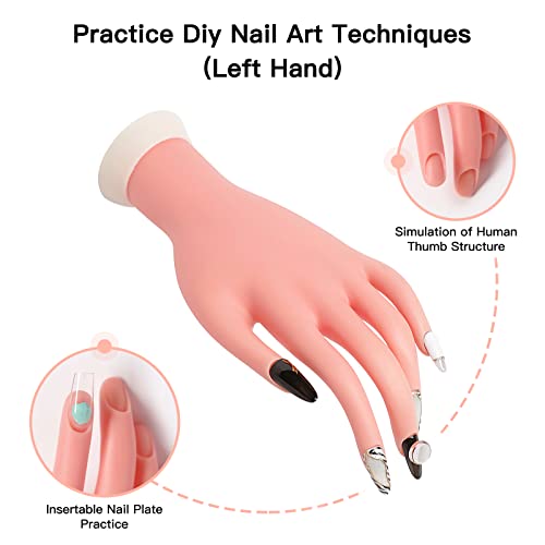 Aoraem Practice Hand for Acrylic Nails Kit Modelo de mão flexível Mão flexível para o treinamento de unhas de manequim esquerdo