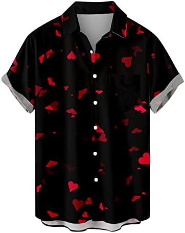 Camisetas para homens Buttons casuais do dia dos namorados Impressão de amor com candidatura de bolso de manga curta camisas
