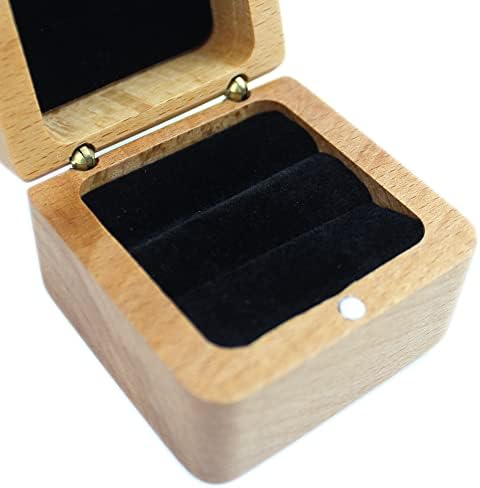 DSHOM Caixa de anel de casamento quadrado de madeira rústico, sólida Caixa de anel de veludo preto de veludo preto de