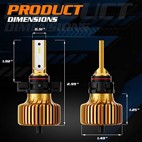 M-AUTO H16 Bulbos de farol de LED, feixe alto ou feixe baixo, 50W 6000lm 6500k Kit de conversão de luzes de luzes LED brancas, reposição de halogênio, pacote de 2