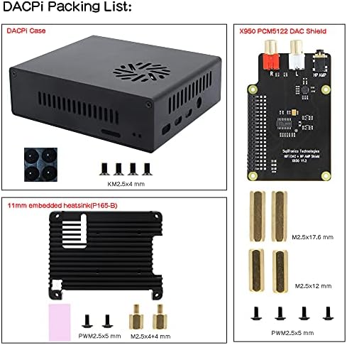 Geekworm DACPI Ultra-Fhin Audio Player Kit para Raspberry Pi 4 Modelo B, Caixa de liga de alumínio no estilo Nuc | x950 PCM5122 DAC | Refrigeração passiva Incorporada dissipação de calor para Raspberry Pi 4b