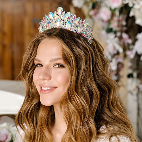 Aw Tiaras e coroa de noiva para mulheres, AB SHINESTONE RAINH CROWN PRINCESS BABELA ACESSÓRIOS DE CABELO PARA O PERMOTEMENTE DE PROM