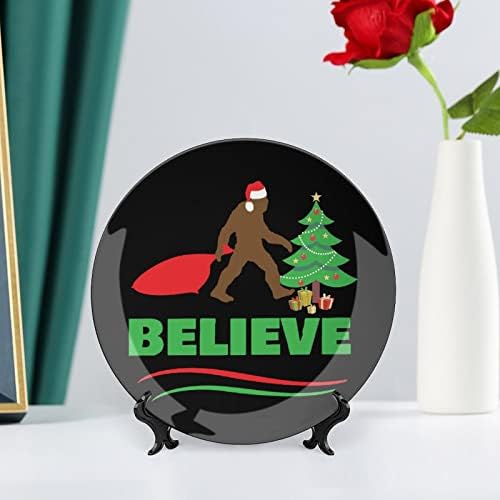 Natal Bigfoot Sasquatch Placa decorativa Placa de cerâmica redonda Placa China com exibição Stand for Party Wedding Decor