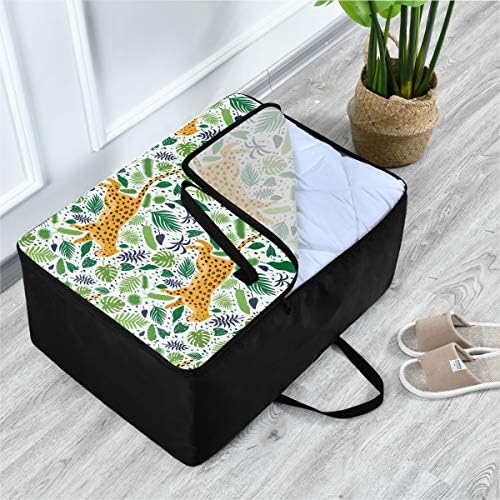 Saco de armazenamento de roupas N/ A Underbed para colcha - Leopardos de grande capacidade Flores de flores tropicais Bolsa com zíperes