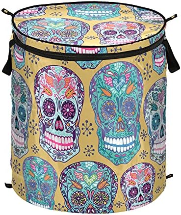 Morto Sugar Skull Pop -up Lavanderia cesto com tampa dobrável cesto de armazenamento saco de roupa dobra