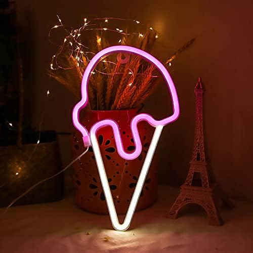 Myaou Neon assina luzes de casquinha de sorvete, decoração de parede da sala de kawaii para meninas adolescentes bateria