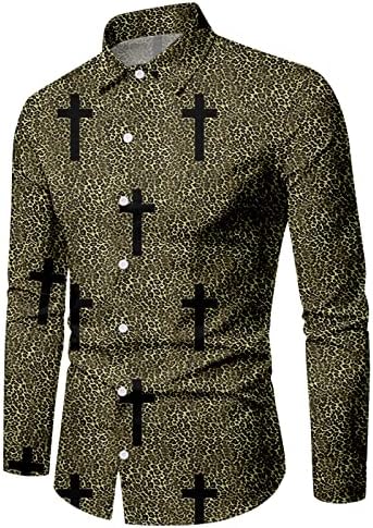 Camisas de Halloween do ZDDO para homens, manga comprida 3D Digital Jesus Cross Print Button Down Down Collar Designer Shirt