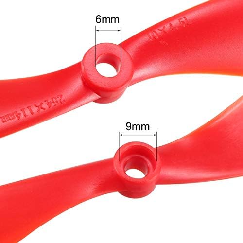 Uxcell RC hélices CW CCW 1045 10x4,5 polegadas de 2 polegadas de asa fixa para brinquedos de avião, nylon vermelho 2 pares com anéis