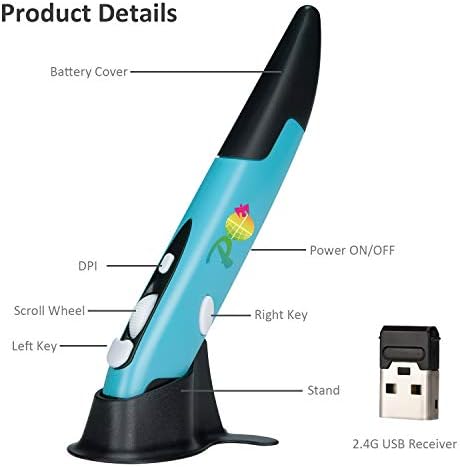 Mouse de caneta de bolso óptico sem fio, Promi 2,4 GHz USB 3.0 Optical sem fio 2-em-1 Mouse de caneta digital e ajustável
