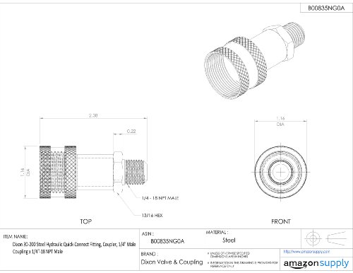 Dixon 30-200 Aço de conexão rápida hidráulica de aço, acoplador, acoplamento masculino de 1/4 x 1/4 -18 npt macho