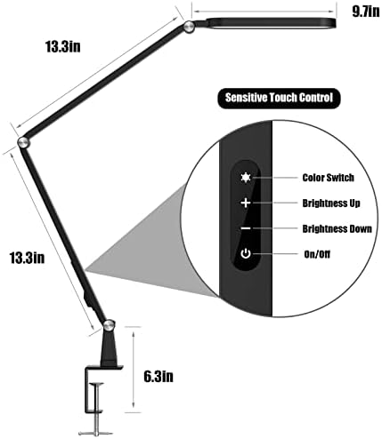 Lâmpada de mesa de LED, JKSWT Caring Ajuste o braço de balanço com grampo, 72 LED, 5 modos de cores, 5 níveis de brilho