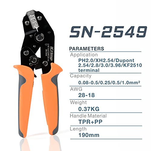 SN-2549 0,08-1,0mm² 28-18awg Ratecheting Ferramenta de crimpagem com 1470pcs kit de conector pH 2,0mm