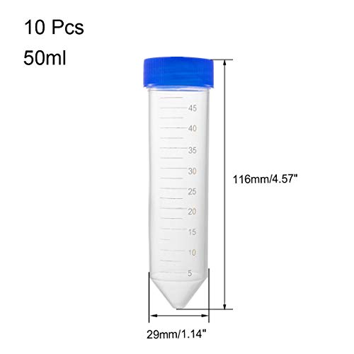 UXCELL 10 PCS 45ML Tubos de centrífuga de plástico com tampa de parafuso, tubo de micro centrífuga graduado em polipropileno, fundo cônico, azul, recipiente de armazenamento para contas de amostra laboratório