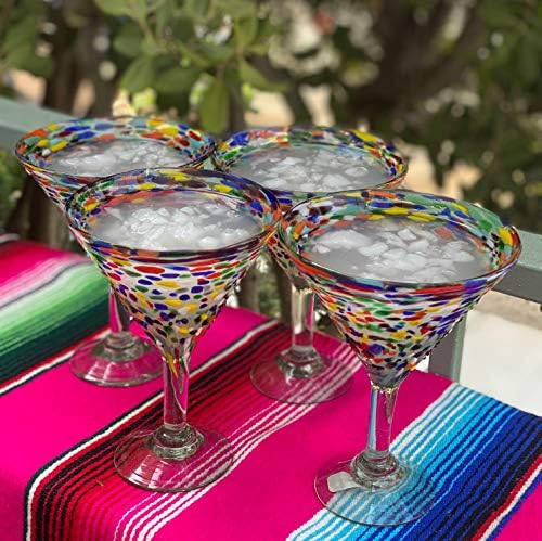 Vidro soprado à mão mexicana - conjunto de 4 óculos de margarita soprados à mão - Confetti Rock