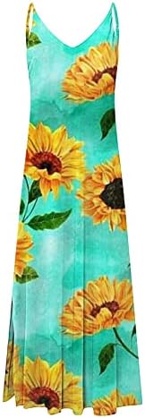 Vestidos de verão casuais para mulheres escondem barriga solta floral de vestido de vestido floral spaghetti Vestido longo de praia sem mangas de pescoço