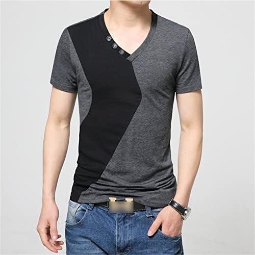 DGHM-JLMY Men's Contraste colorido de color V Moda curta Moda Camiseta casual Botão de deco