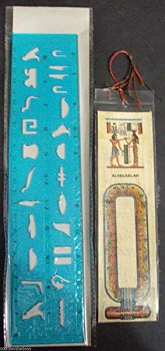1 Pharaó egípcio Papyrus Blank Marks Marks Book Mark + 1 régua de estêncil de plástico Escreva seu nome hieroglífico hierogloso Hieróglific