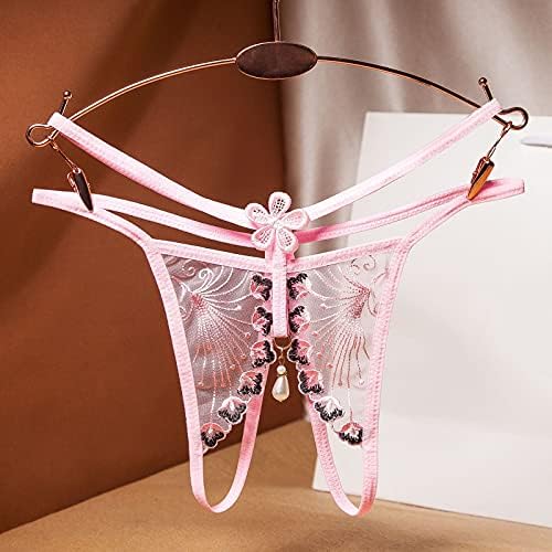 Calcinha de acabamento de renda para mulheres Sexy Crotchless See através de lingerie garotas elásticas de renda magra T-Back