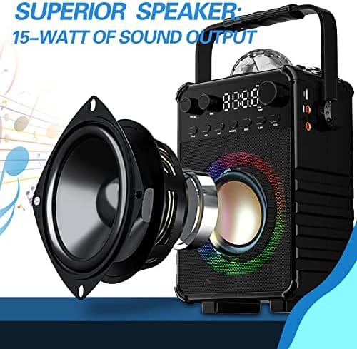 Máquina de karaokê Amazmic com 2 microfones sem fio, Bluetooth Portable PA System Bluetooth alto -falante com luzes de disco