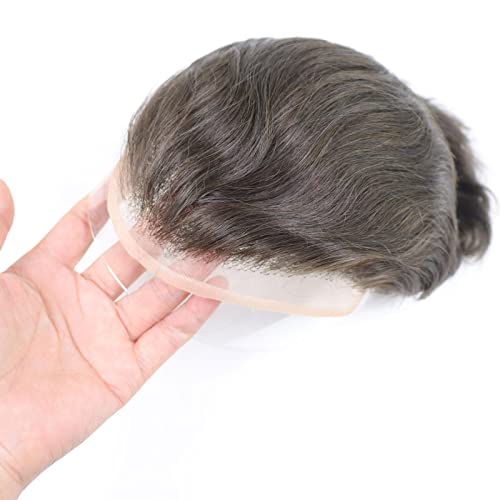 Happycc Toupee para homens Sistema de substituição de cabelo humano Mono Skin Pu e Francês Frente Front Promesis Hair