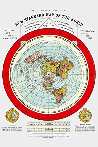 Mapa da terra plana - o novo mapa padrão do mundo de Gleason - Pôster de 1892, de 24 x 36, inclui e -books gratuitos e adesivo