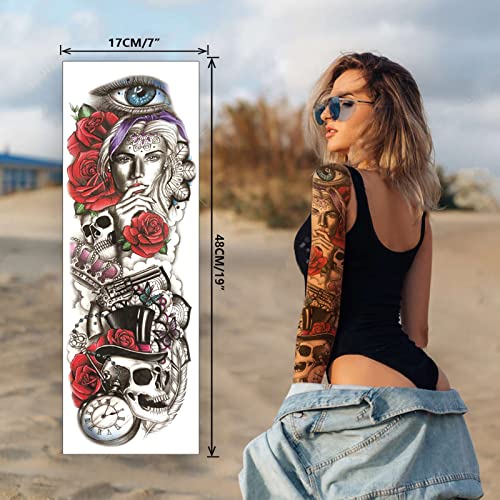 Tatuagem temporária, Wolf Wolf Rose Padrado de tatuagem de tatuagem Fake Tattoo sexy Extra -d'água, tatuagem realista de braço completo