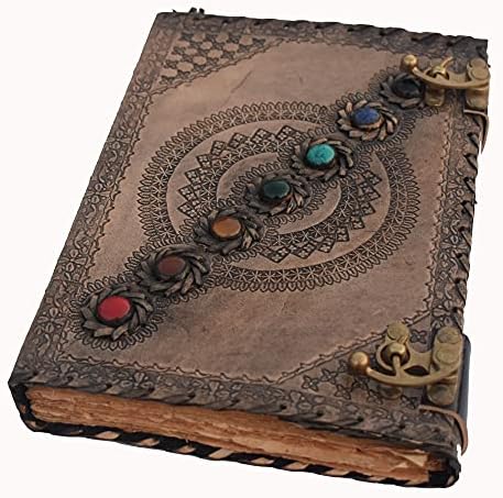 Livro de diário de couro de couro de Shadows Vintage Leather Journal Deckle Edge Papel Livro de feitiços Antique Wiccan Chakra