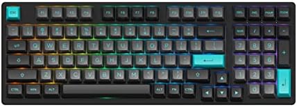 Akko Black & Cyan 3098 98-Key RGB Hot-Swappable Mechanical Gaming Teclado, 2.4g sem fio/bluetooth/conectado com pbt duplo-shot