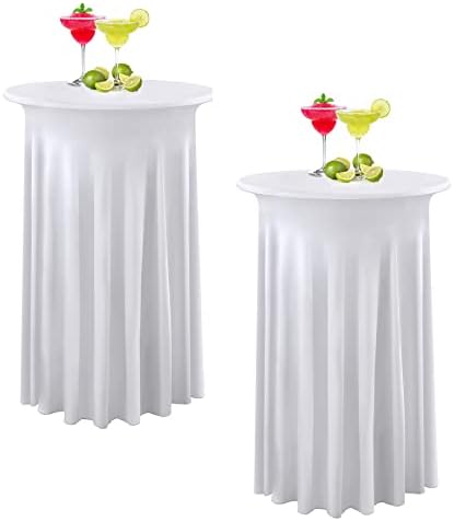 2 compas de pano de mesa redonda e redonda branca para festa de coquetel de 32 polegadas × 43 polegadas de mesa de coquetel branca