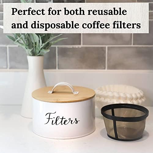Suporte de filtro de café com tampa - contêiner de filtro de café de metal e bambu - Organizador de filtro de café - Decoração