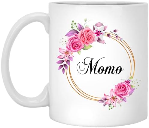 Gavinsdesigns Momo Flor Novelty Coffee Caneca Presente para o Dia das Mães - Momo Flores Rosa em Moldura Dourada - Nova Flor