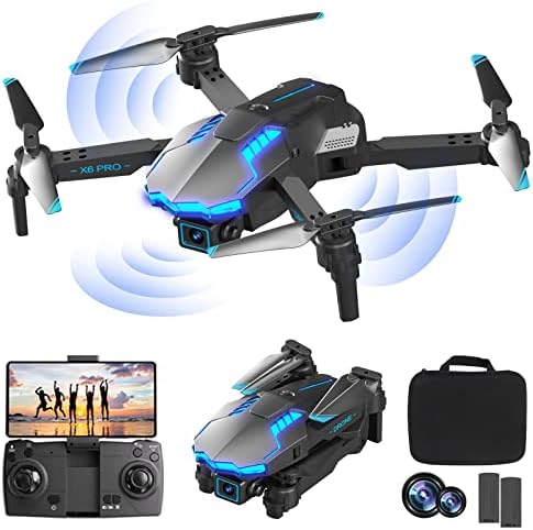 Drone de Riskorb com câmera dupla de 1080p para crianças para iniciantes adultos, posicionamento óptico de fluxo e altitude, evitação inteligente de obstáculos, presentes de brinquedos para meninos meninas, uma chave de partida/pouso/calibração, plips 360 °, x6 pro fpv wifi rc quadcopter, 2