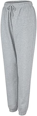 Calça de moletom de algodão feminina de beuu com bolsos laterais Caminhada elástica elástica Treino cônico calças de corredor
