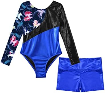 Daenrui Kids Slave Longa Longa de Manga Longa Para Meninas Ginástica Roupas de Dança Com Shorts Automotores de Aweares de Bikeard