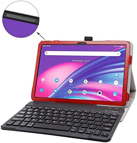 BIEL PARA TCL TAB 10 5G CASE TACIADO, TAPE DE CALARO PU COM TACHOBO ROMOVÁVEL PARA TCL TAB 10 5G TCL-9183W 10.1 Tablets, Red