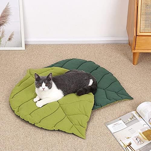 Cama de almofada de gato chdhaltd, colchão de forma de folha lavável quente para cães pequenos e gatos médios grandes