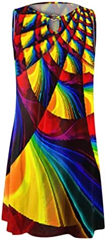 Fvbhty feminino verão Rainbow Work Tank Vestres acima do joelho Mini vestido de mangas reta Fit A Line Tank Dress