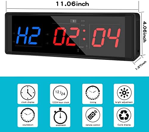 Timer de LED de academia do Zantch, com intervalo de contagem de intervalos para baixo/up Stopwatch Função, 11,2 x 4,06 Exibição digital ultra-clara Timer LED com controle remoto